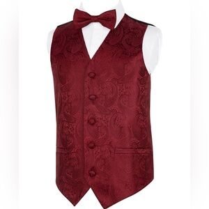 Elegant Kids Paisley Vest and Bow Tie Set - Red
